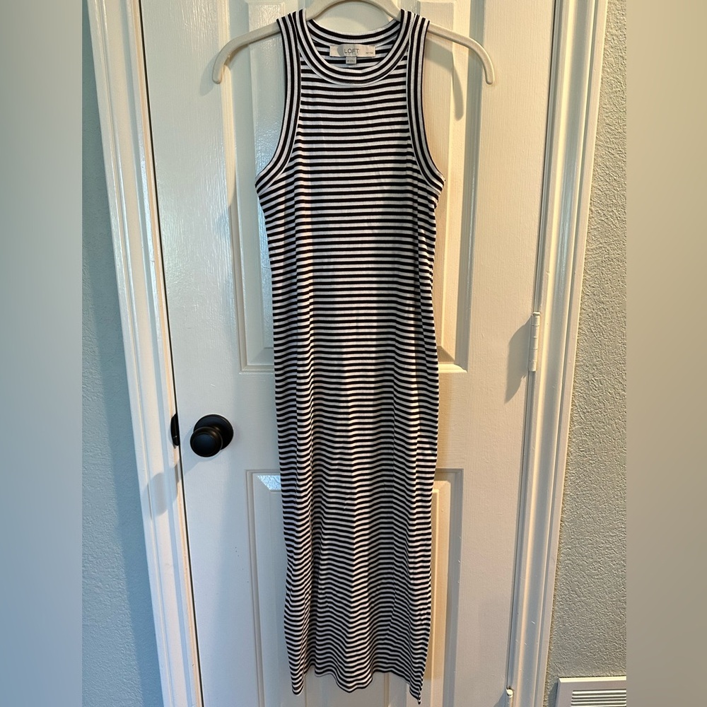 LOFT Brown and White Sheath Midi Dress Sleeveless Halter
